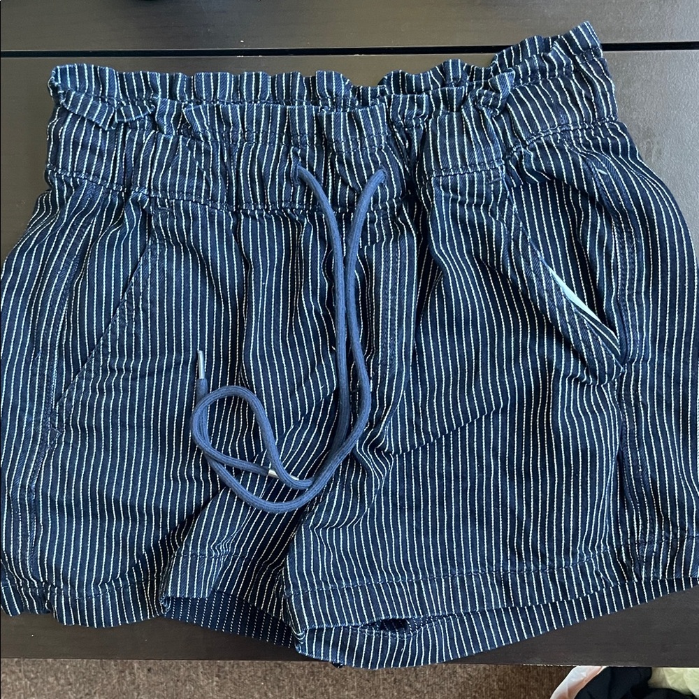 LOFT Navy Striped High Waist Shorts